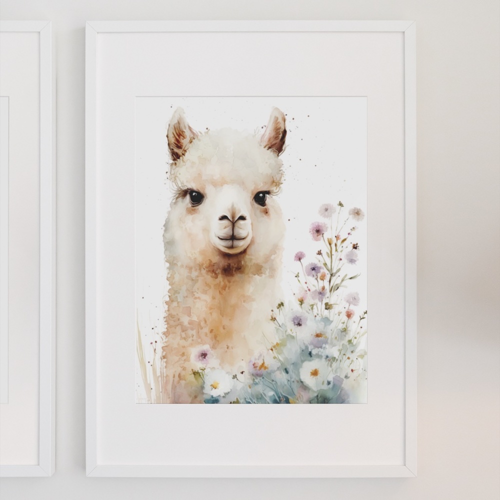 Watercolor Cute Floral Alpaca Wall Art Illustration Print Poster Unframed - Picture 3 of 6